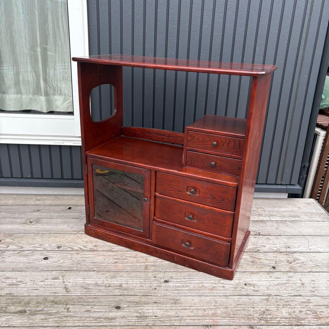 昭和レトロ カリモク 木製 階段型茶棚 サイドボード 飾り棚 コールキャビネット