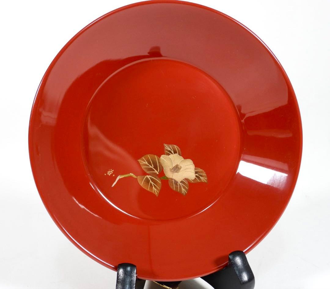 美品★輪島塗 蒔絵師 西塚栄治在銘★花蒔絵 漆塗 飾皿二枚セット★共箱付き