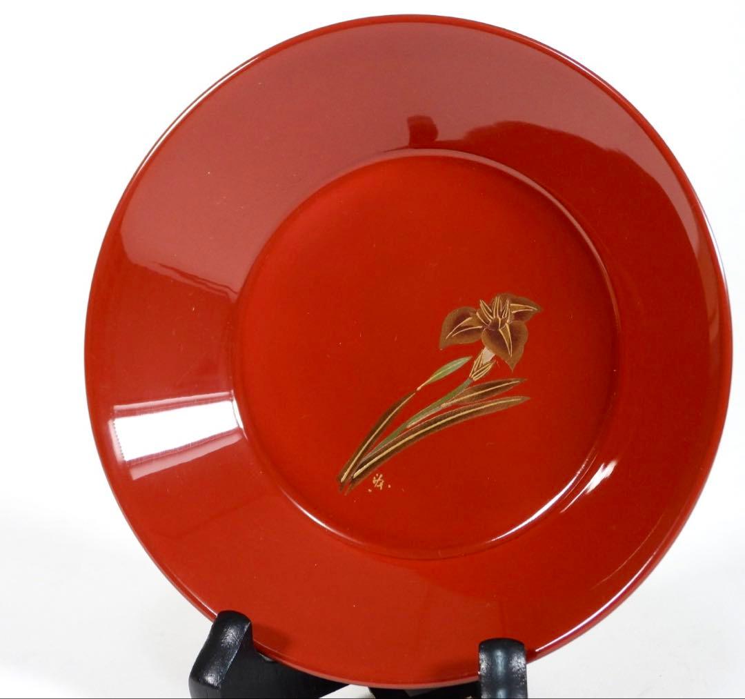 美品★輪島塗 蒔絵師 西塚栄治在銘★花蒔絵 漆塗 飾皿二枚セット★共箱付き