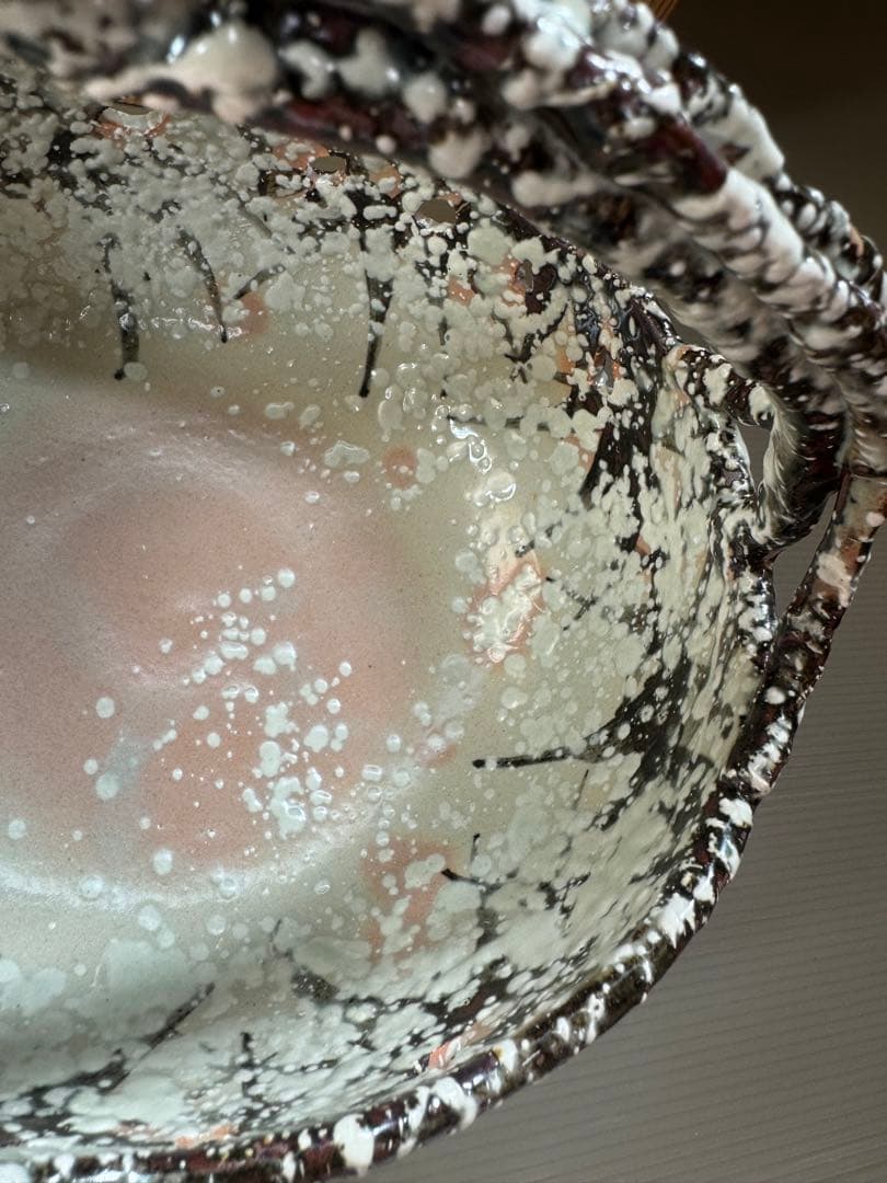 2784 阿漕窯 雪笹　手付　菓子鉢　共箱 未使用