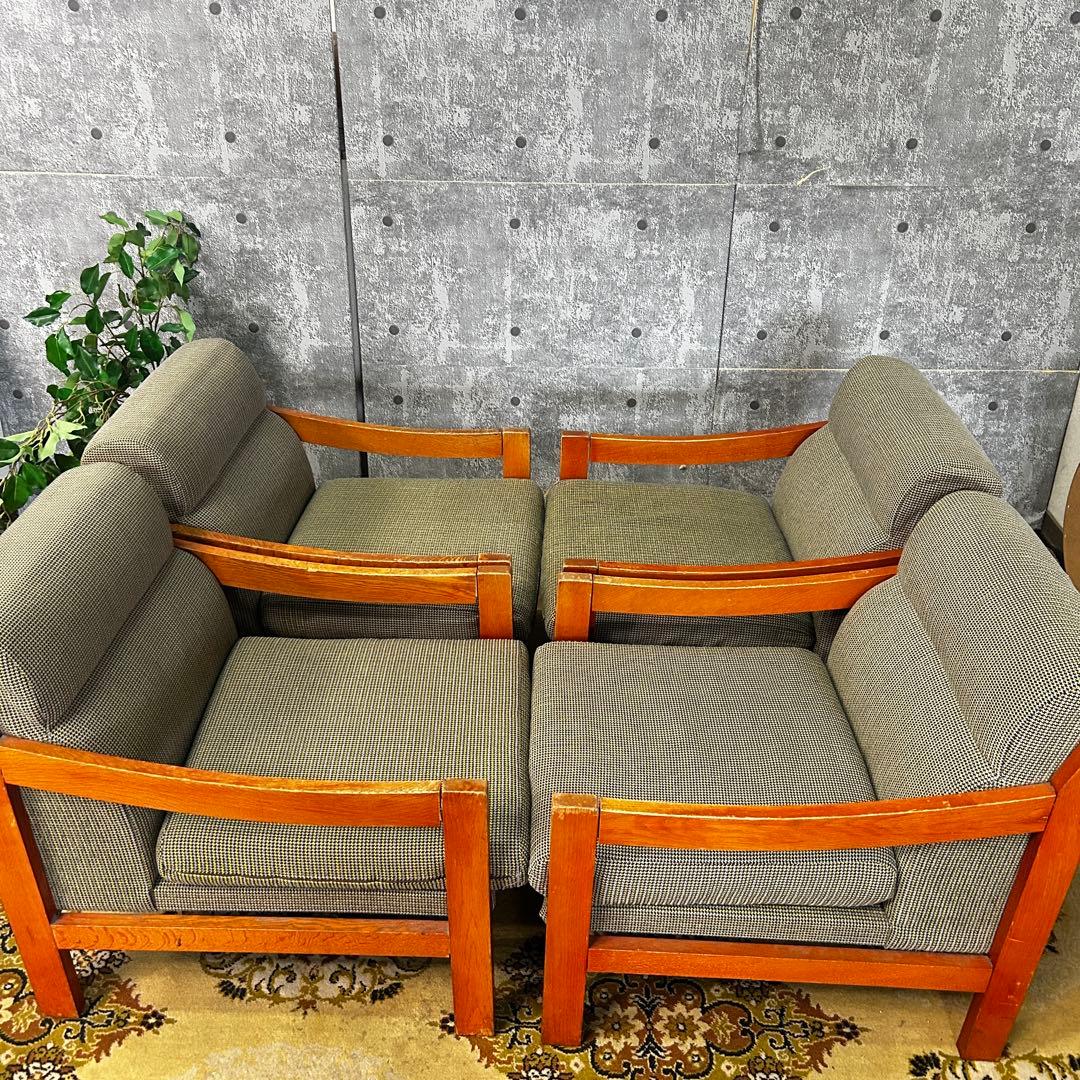 S.K꧁レトロ家具꧂1人掛けアームソファ チェア4脚セット 北欧モダン