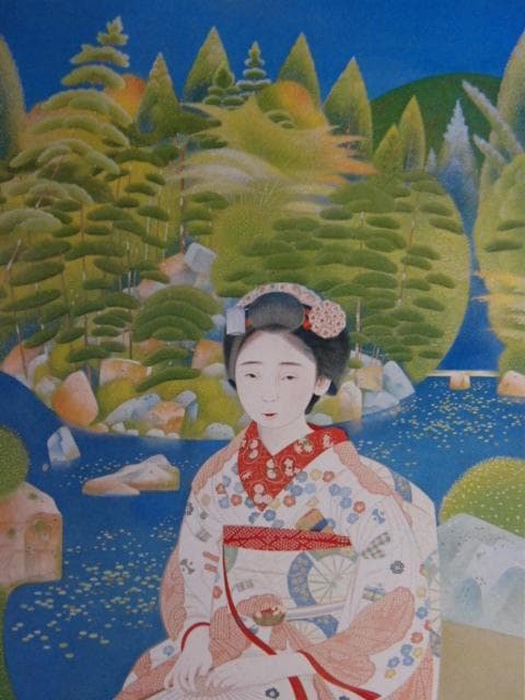 土田麦僊、【舞妓林泉】、希少な画集画、新品高級額・額装付、状態良好