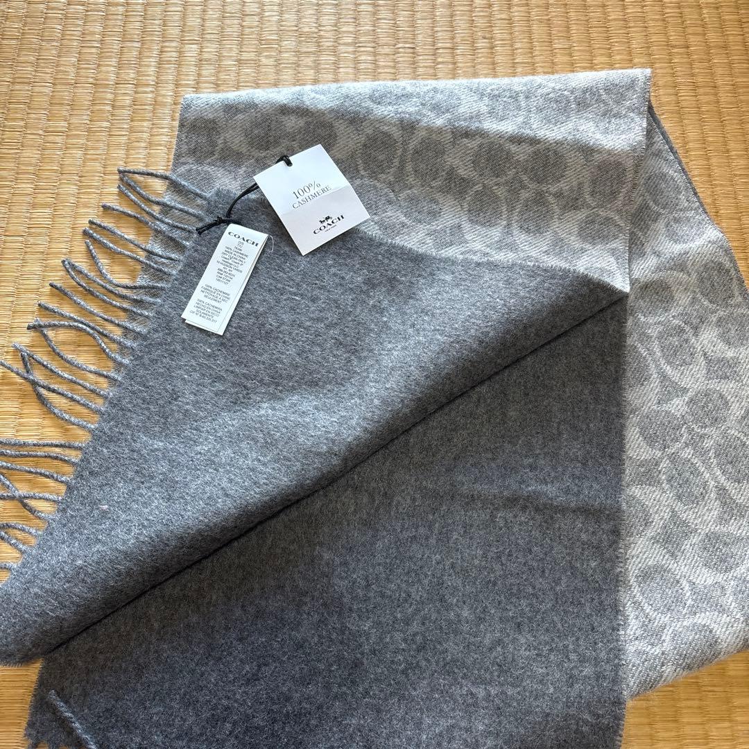 COACH 100%カシミヤ グレー模様 マフラー