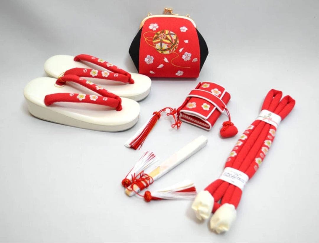 七五三 7歳 女の子 はこせこ セット 刺繍 縮緬 ちりめん 赤 日本製