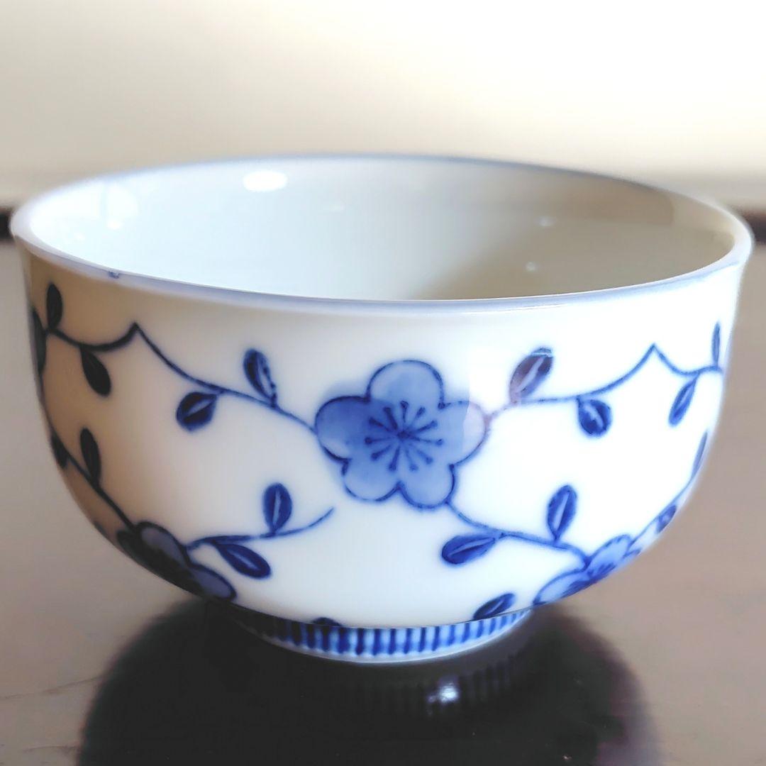 伊万里 染付 蓋付き茶碗 6客 飯碗 梅 レトロ アンティーク 冬 春