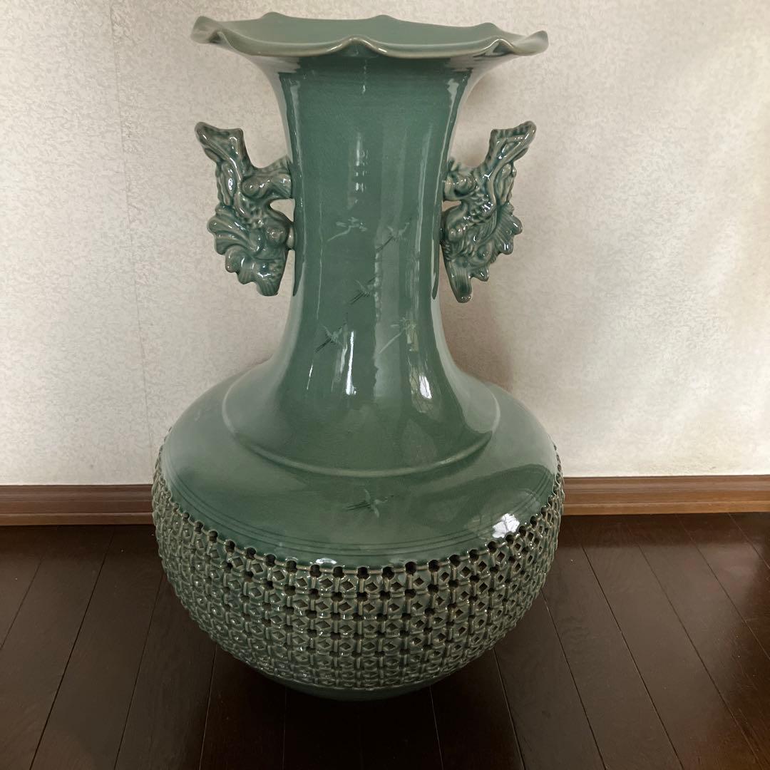 ★今週限定特価【希少•美品】在銘青山作　高麗青磁 特大飾り壺