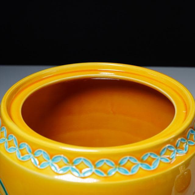 伊藤南山　黄交趾花丸紋水指　共箱　茶道具　京焼