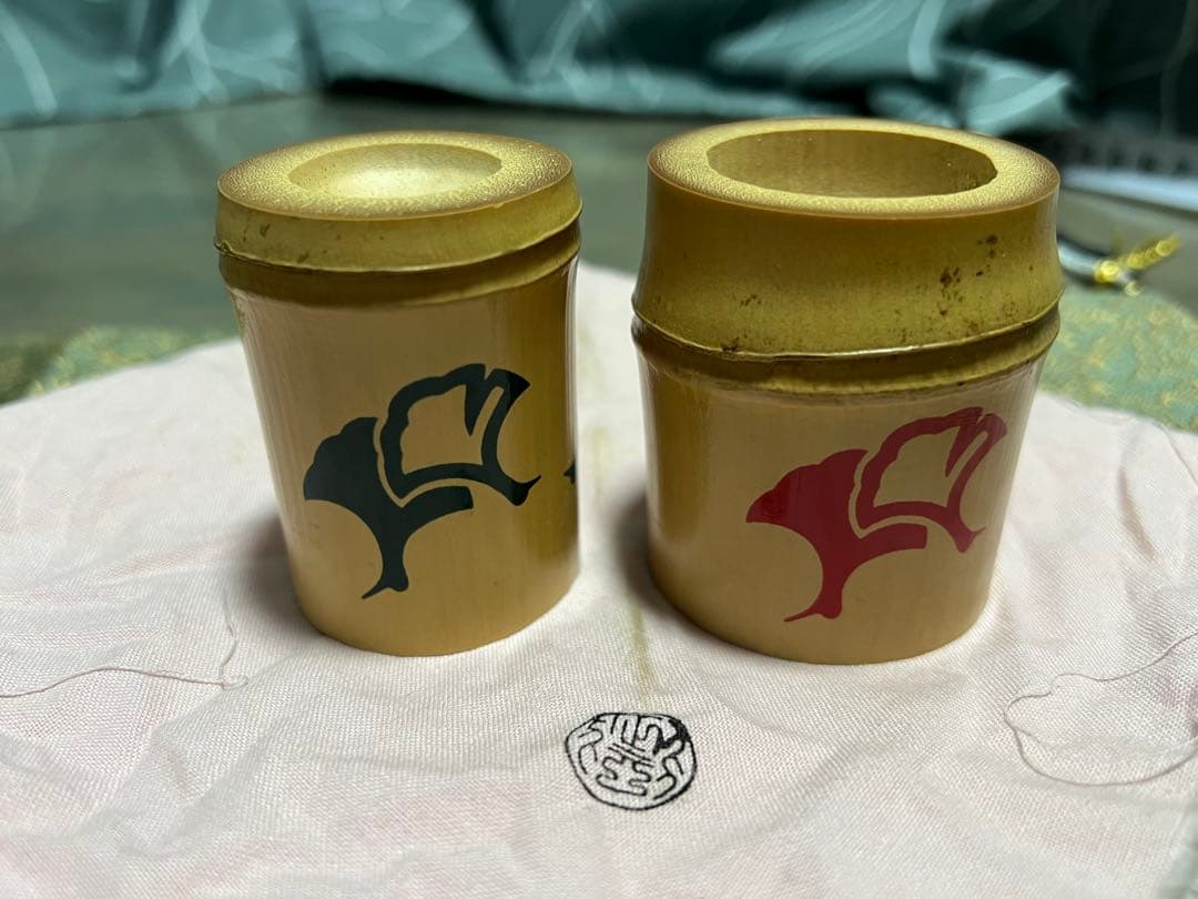 鵬雲斎在判箱書 竹蓋置 黒田正玄造 宗旦銀杏絵