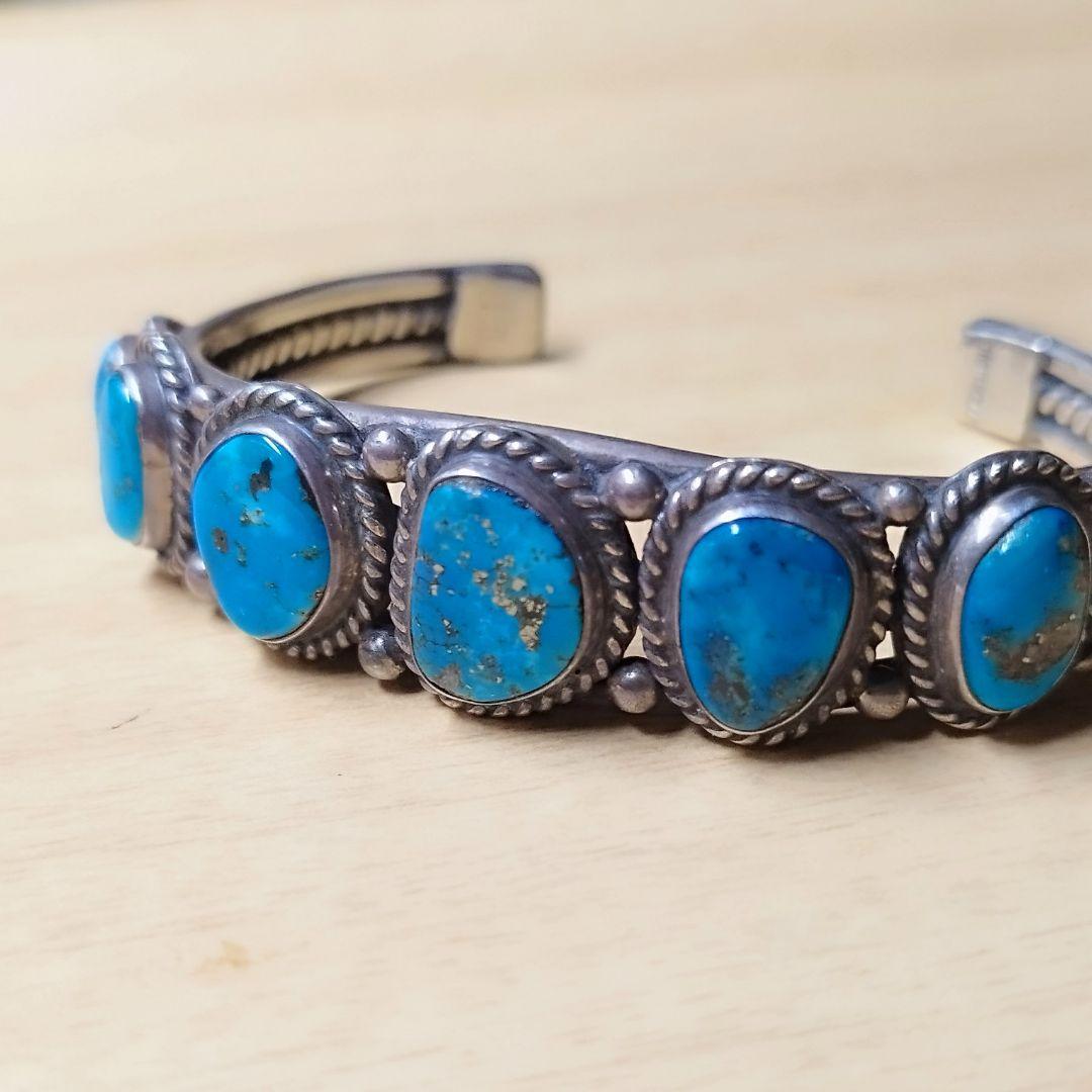 5ストーンイサカピーク ターコイズ バングル インディアンジュエリー ナバホ