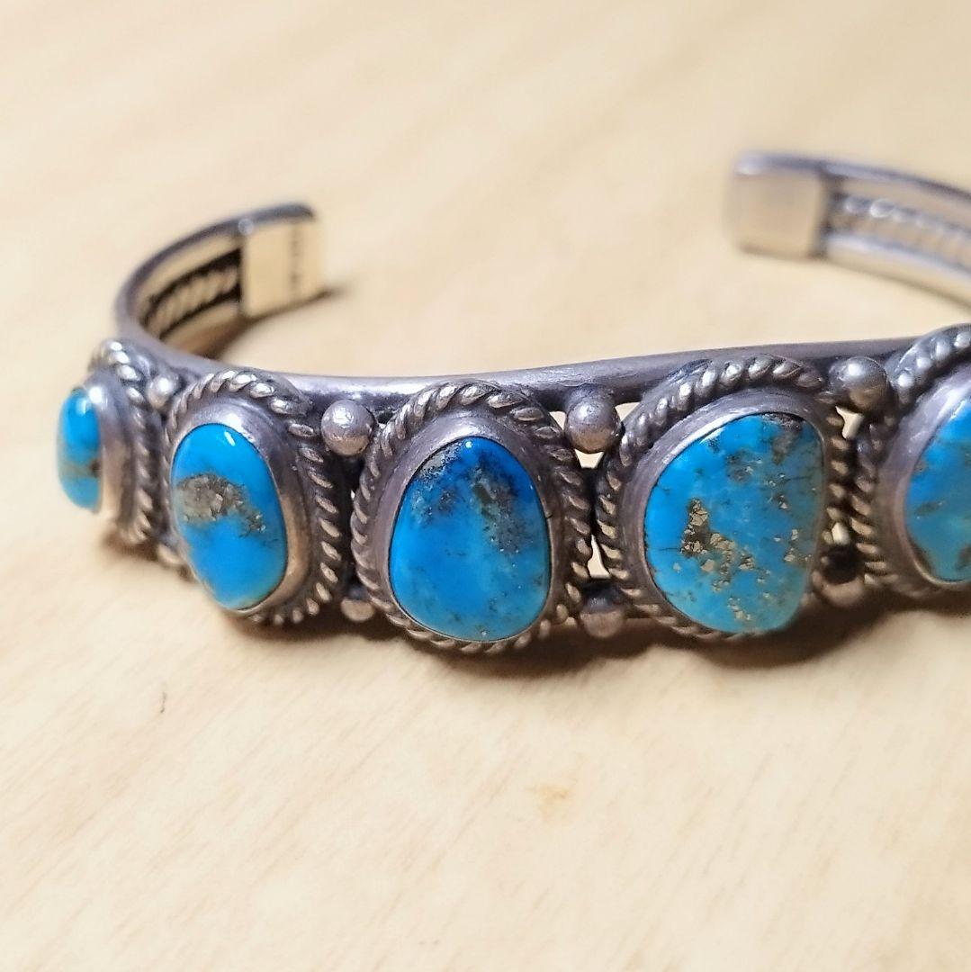 5ストーンイサカピーク ターコイズ バングル インディアンジュエリー ナバホ