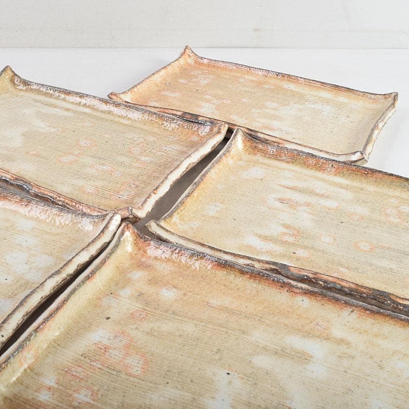 和食器　茶懐石　熊本喜一作　粉引　陶皿　銘々皿　五客　共箱　V　8917