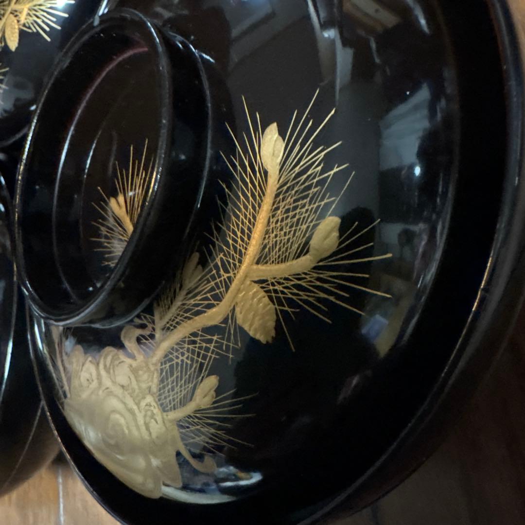 特別出品　アンティーク　蒔絵が素敵な漆器椀五客セット　松と宝珠　お殿様　煮物椀