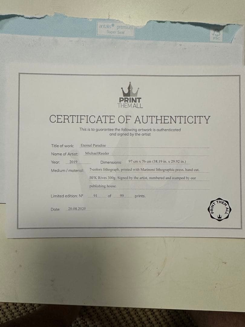 絵画 Michael Reeder-EternalParadise Litograph