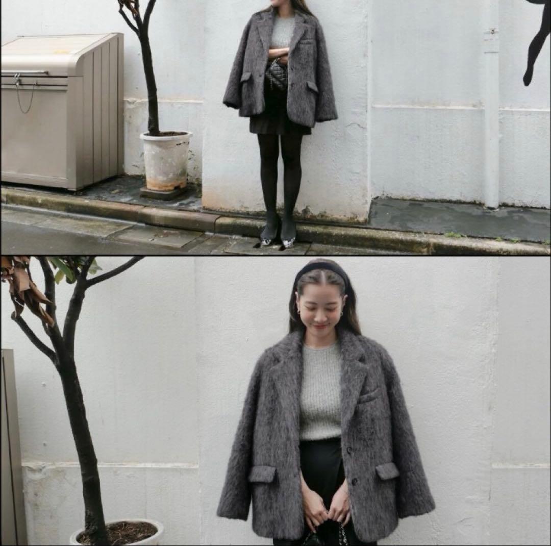 basement モヘアシャギージャケットコート グレー