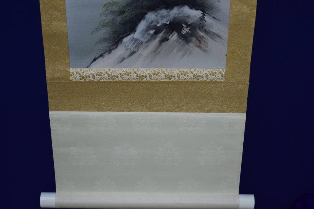 真作/麦秋/山水釣人図/布袋屋掛軸HI-184