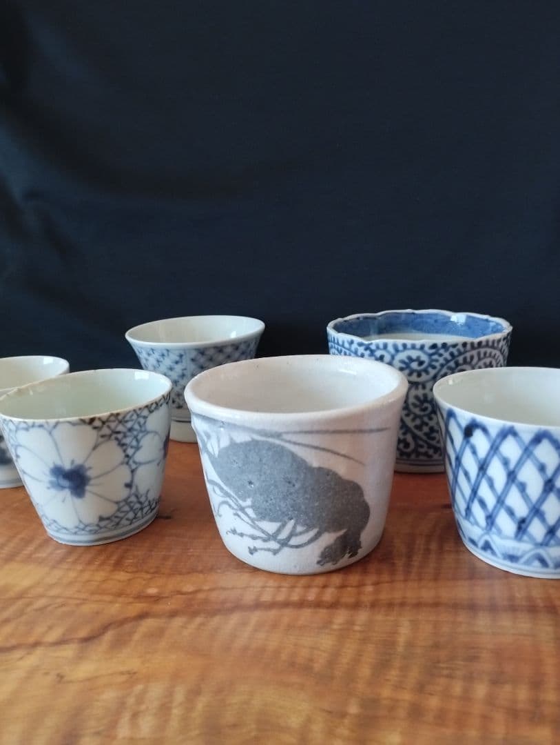 値下げしました　今井政之 　志野釉　鉄絵海老小鉢(そば猪口)5客揃