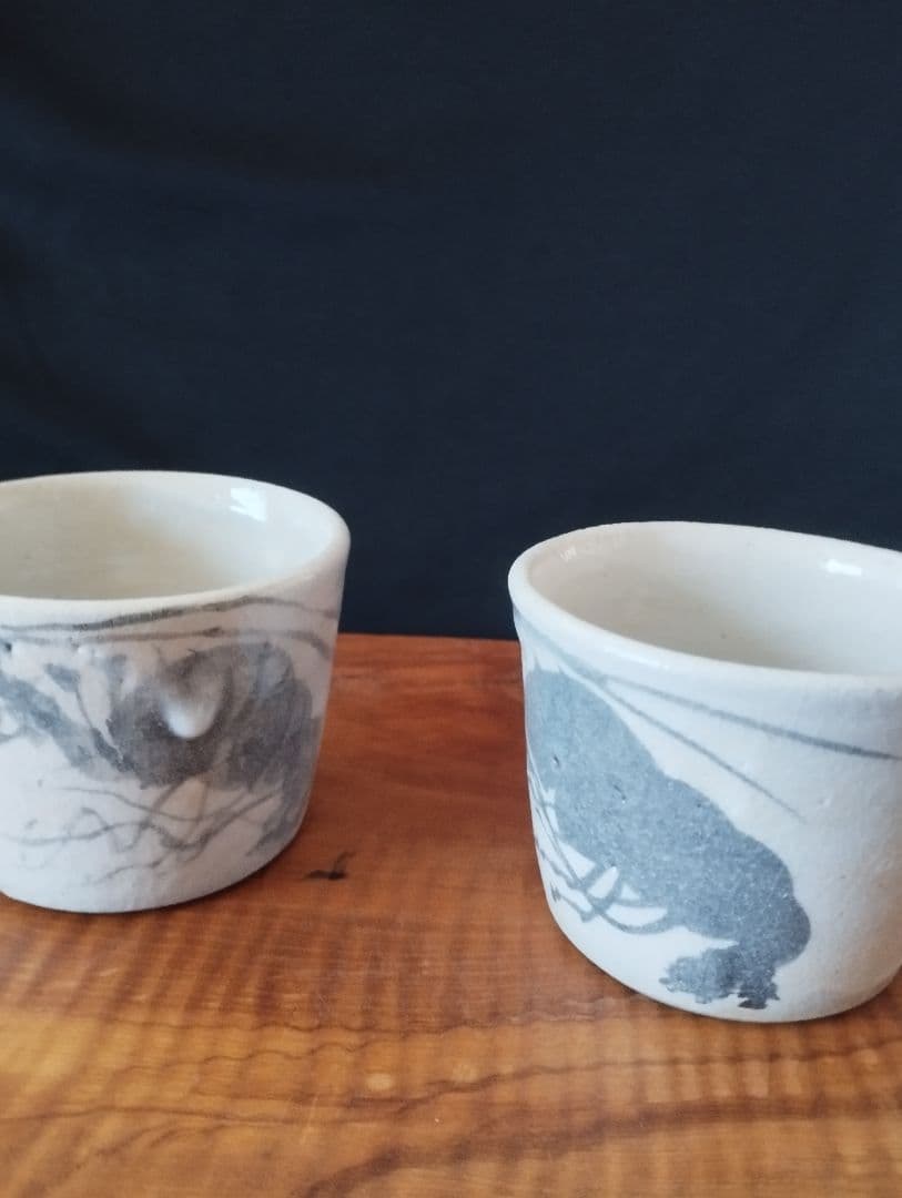 値下げしました　今井政之 　志野釉　鉄絵海老小鉢(そば猪口)5客揃