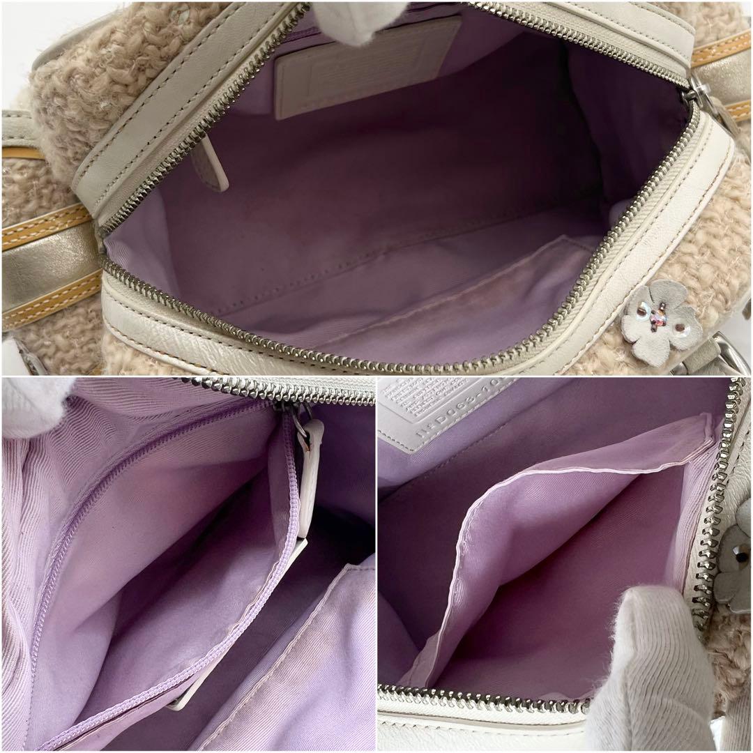 希少 COACH ツイード ハンドバッグ ミニ ボストン 花モチーフ フリンジ