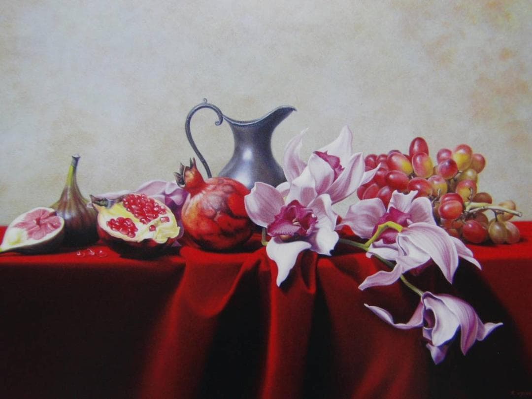 奥江一太、【蘭と果実】、希少な画集より、状態良好、新品高級額装付