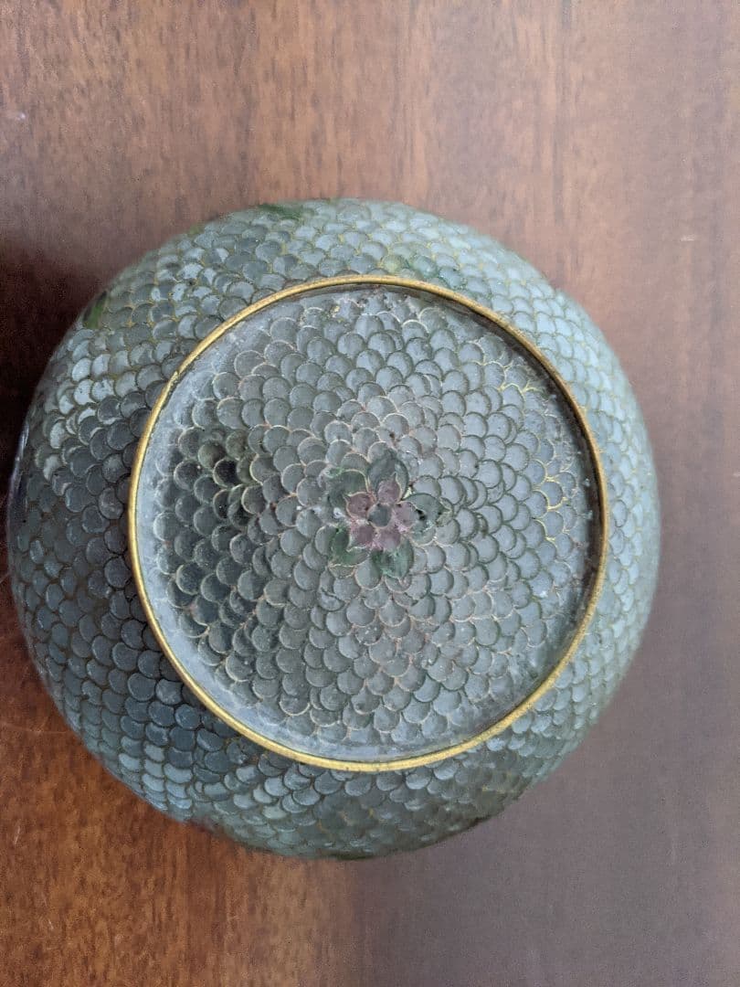 ♦中国美術工芸 薄胎磁 七宝焼 花木図 灰皿 アンティーク 骨董品 コレクション