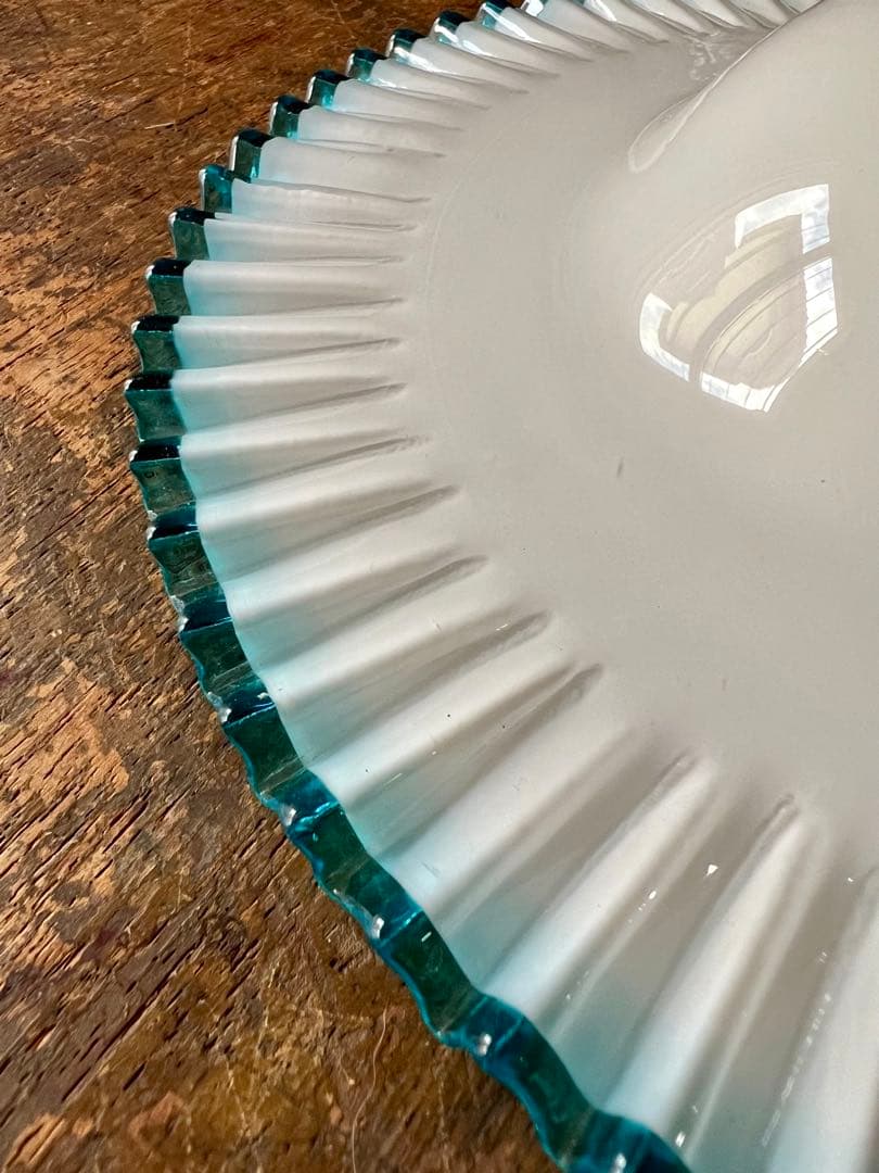 大正ロマン　青縁ギザ波　電笠　シェード　和ガラス　アンティーク　古道具　洋館