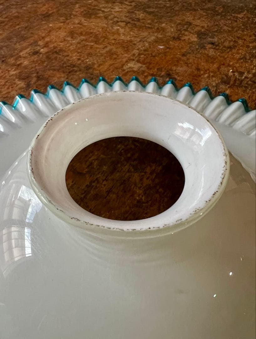 大正ロマン　青縁ギザ波　電笠　シェード　和ガラス　アンティーク　古道具　洋館