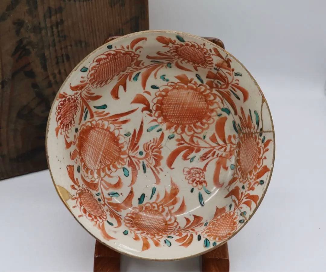 中国　明時代　紅釉大鉢　木箱入　送料込み0521