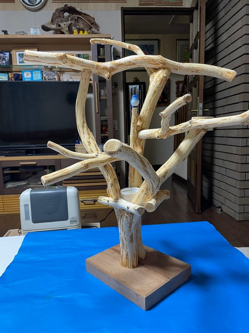 天然木製 鳥用止まり木 高さ約65cm