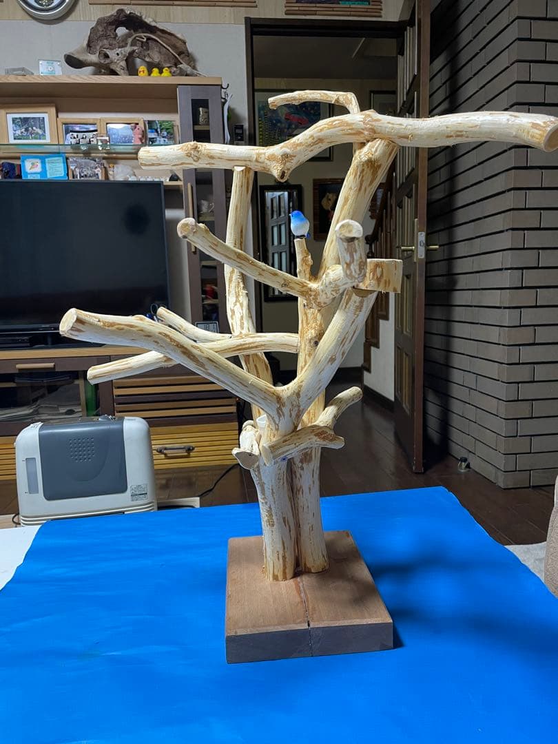 天然木製 鳥用止まり木 高さ約65cm