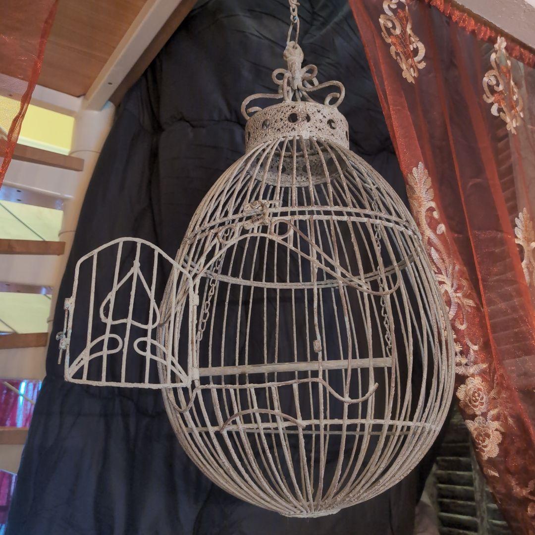 フランスアンティーク装飾的なグレー金属製鳥かご