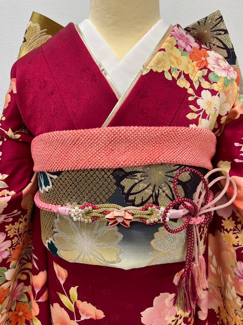 振り袖　フルセット　長襦袢付　金彩加工　刺繍　結婚式　長尺袋帯　成人式　716