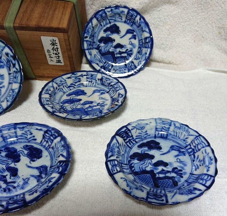 古伊万里染付輪花4寸皿5客A478