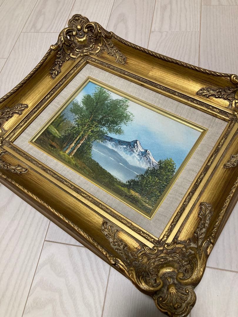 ゴールド額縁　風景画　油絵　山　自然