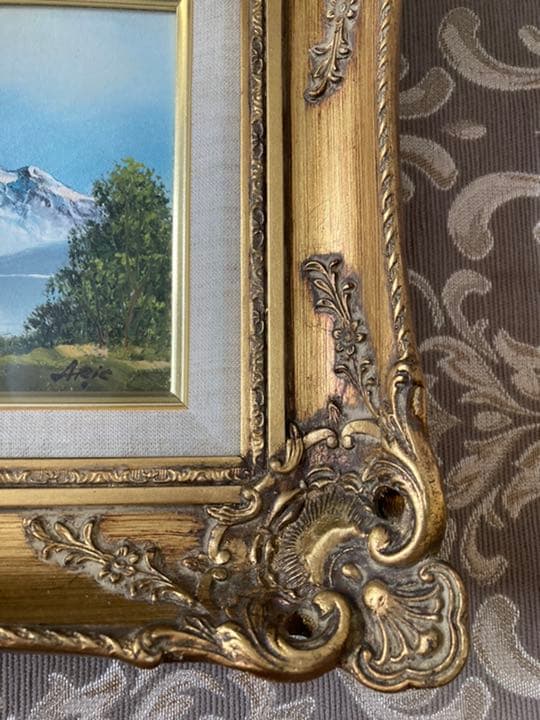 ゴールド額縁　風景画　油絵　山　自然