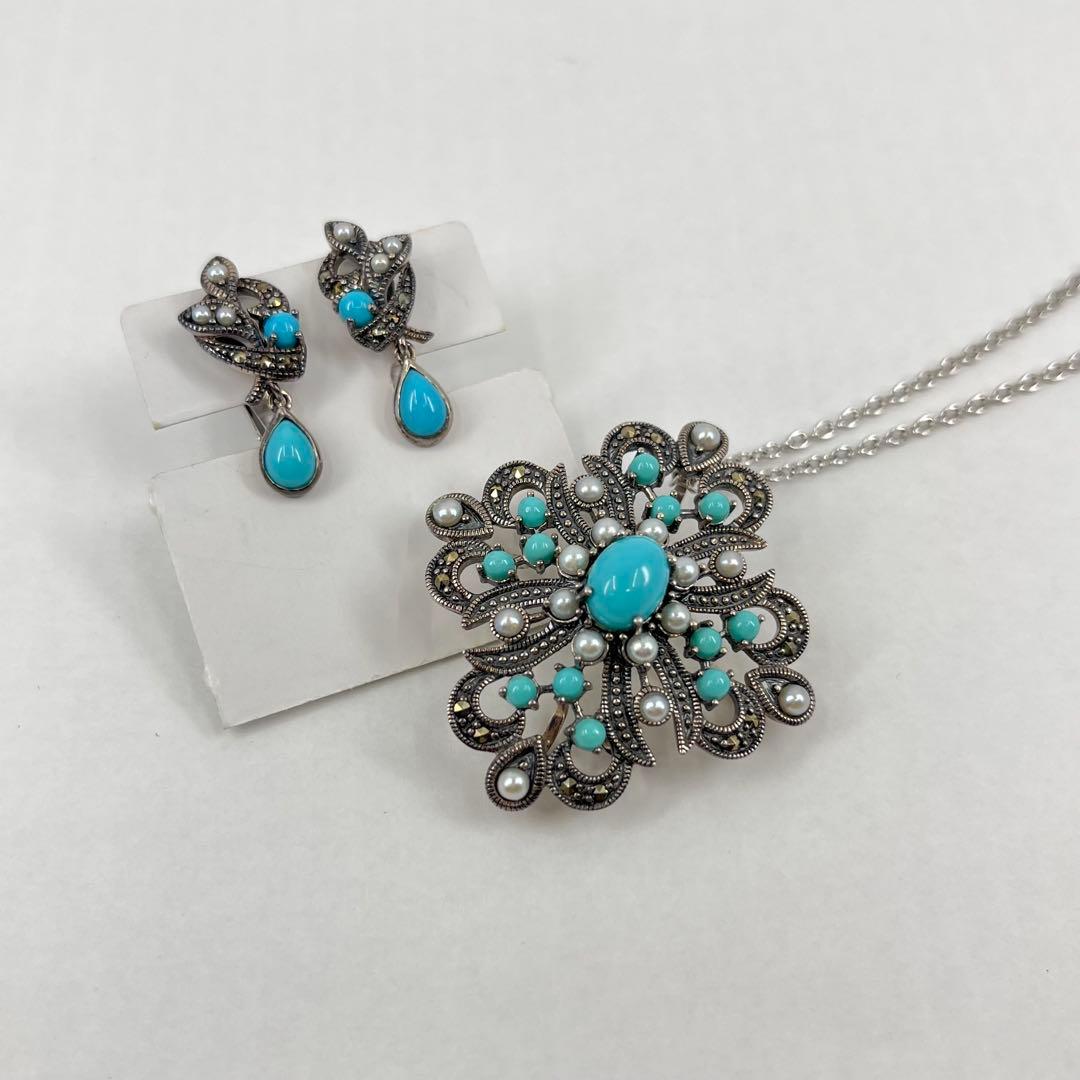 【碌山 Routan】トルコ石シードパールマルカジット ブローチ兼ネックレス