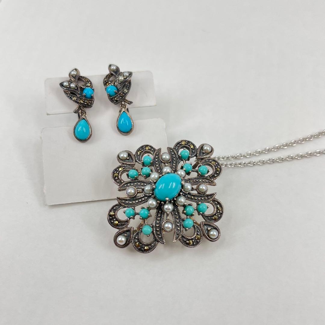 【碌山 Routan】トルコ石シードパールマルカジット ブローチ兼ネックレス