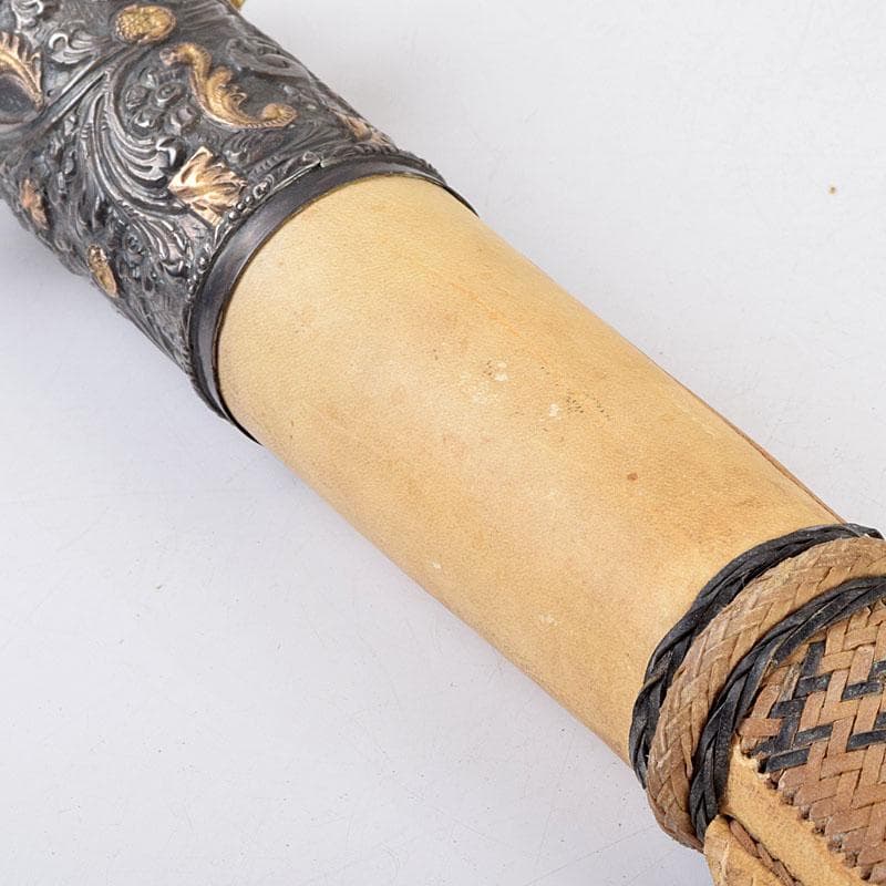 馬具　装飾品　中国　チベット　本皮製　古銅持ち手　鞭　C　9317