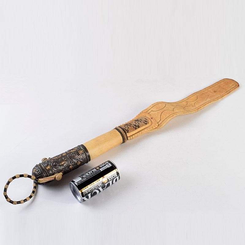 馬具　装飾品　中国　チベット　本皮製　古銅持ち手　鞭　C　9317