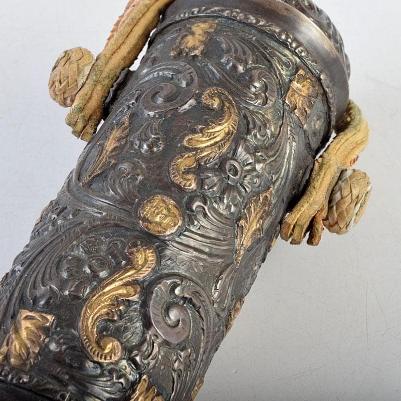 馬具　装飾品　中国　チベット　本皮製　古銅持ち手　鞭　C　9317