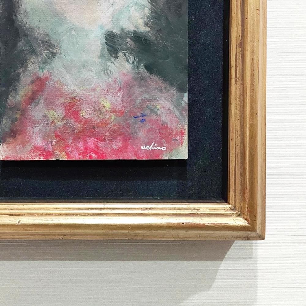 内野隆文　肖像　絵画　人物画　現代美術　アート　アンティークペーパー　古紙　額縁