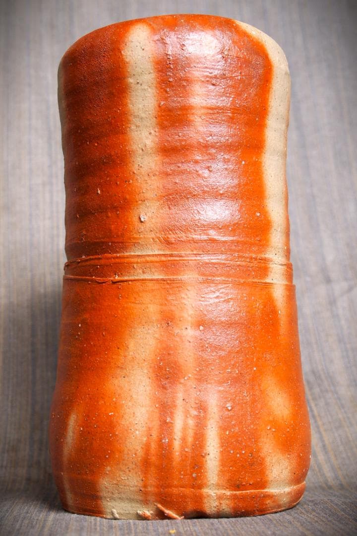 人気作家★金重有邦【師：金重素山、金重陶陽】★備前緋襷花入★共箱・布