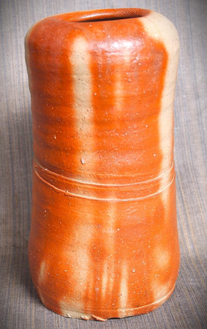 人気作家★金重有邦【師：金重素山、金重陶陽】★備前緋襷花入★共箱・布