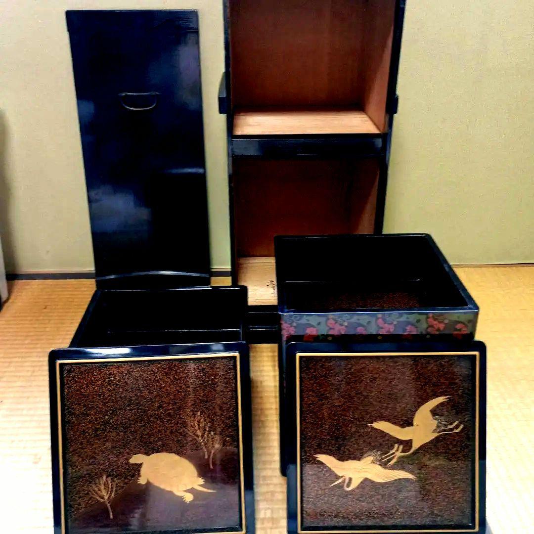 おかもち付き 金箔使用 高級重箱 年代物 5段 富山漆器 木製 お正月 お節料理