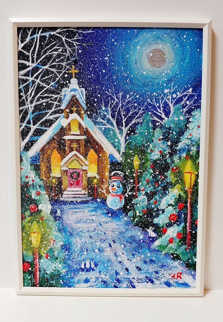 油絵 絵画【クリスマスの教会】