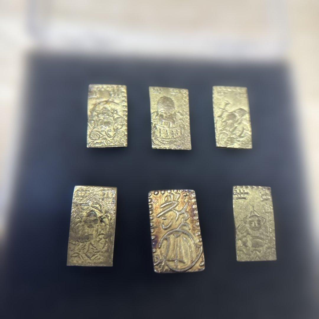 天保二朱金　本物と　二朱絵銭5枚七福神　出世　御守り　開運