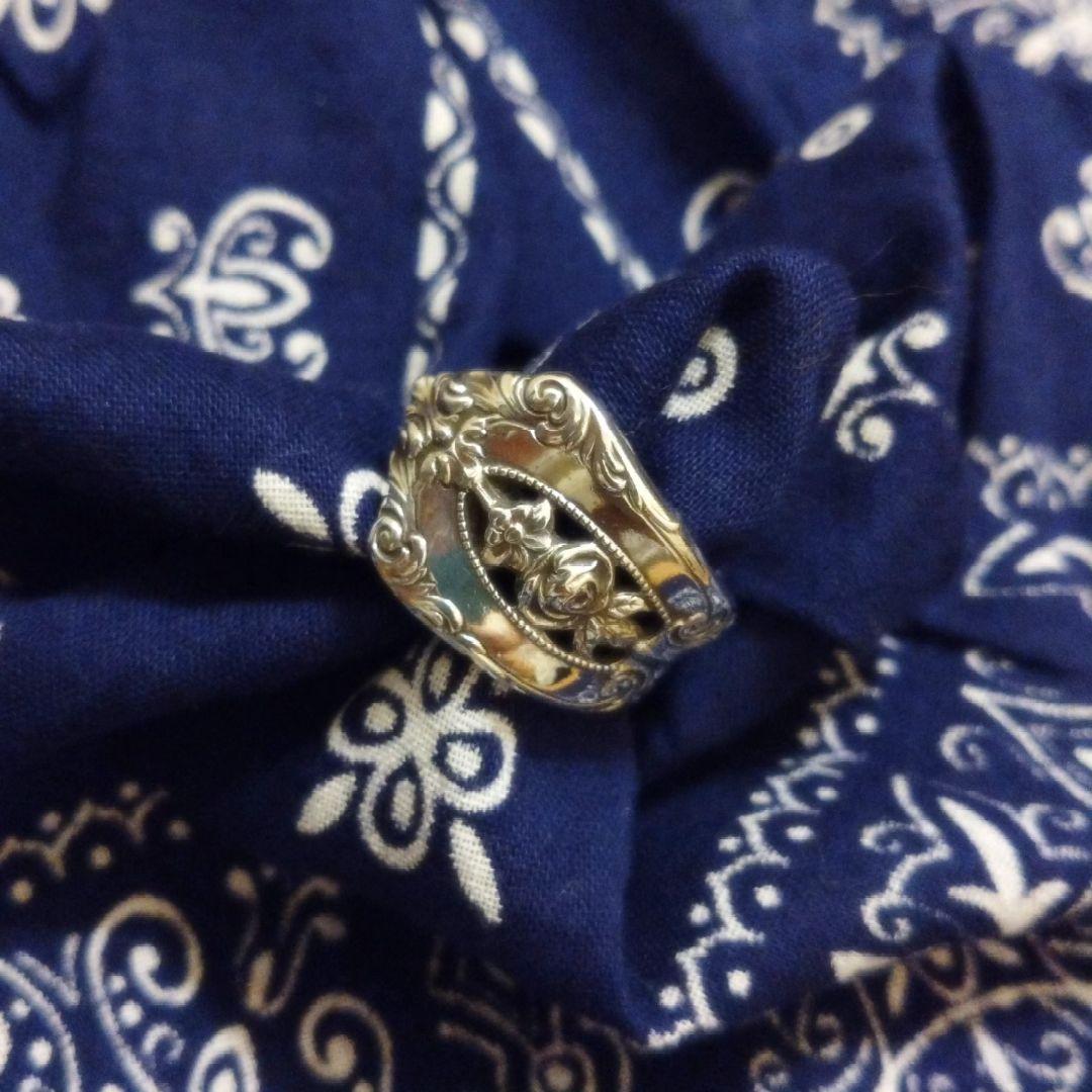 【希少】60s フラワーモチーフ スプーンリング シルバー 19号