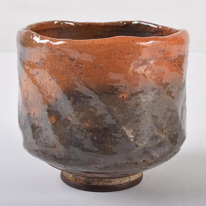 茶道具　京焼　秀楽造　赤楽筒茶碗　共箱　V　R8030