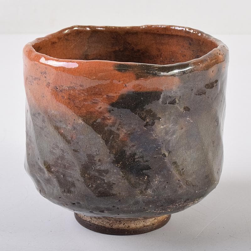 茶道具　京焼　秀楽造　赤楽筒茶碗　共箱　V　R8030