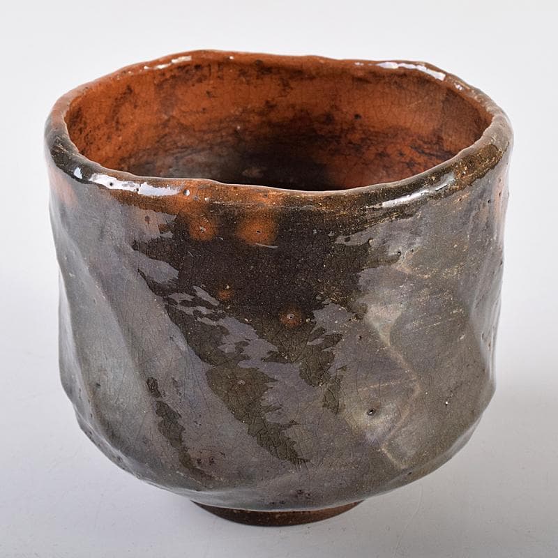 茶道具　京焼　秀楽造　赤楽筒茶碗　共箱　V　R8030