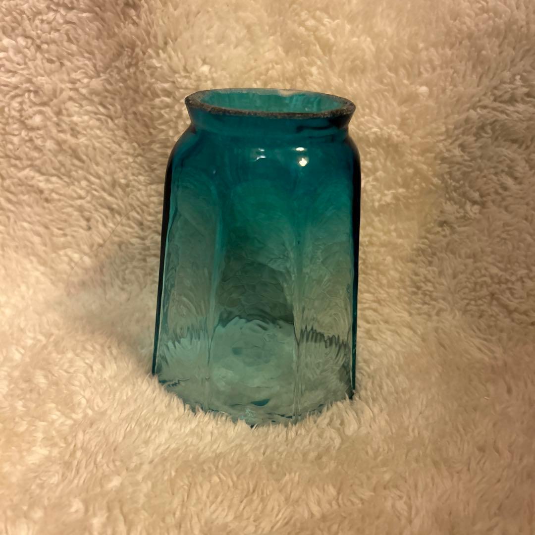 安土草多　青いガラスのペンダントライト　コードと電球付き